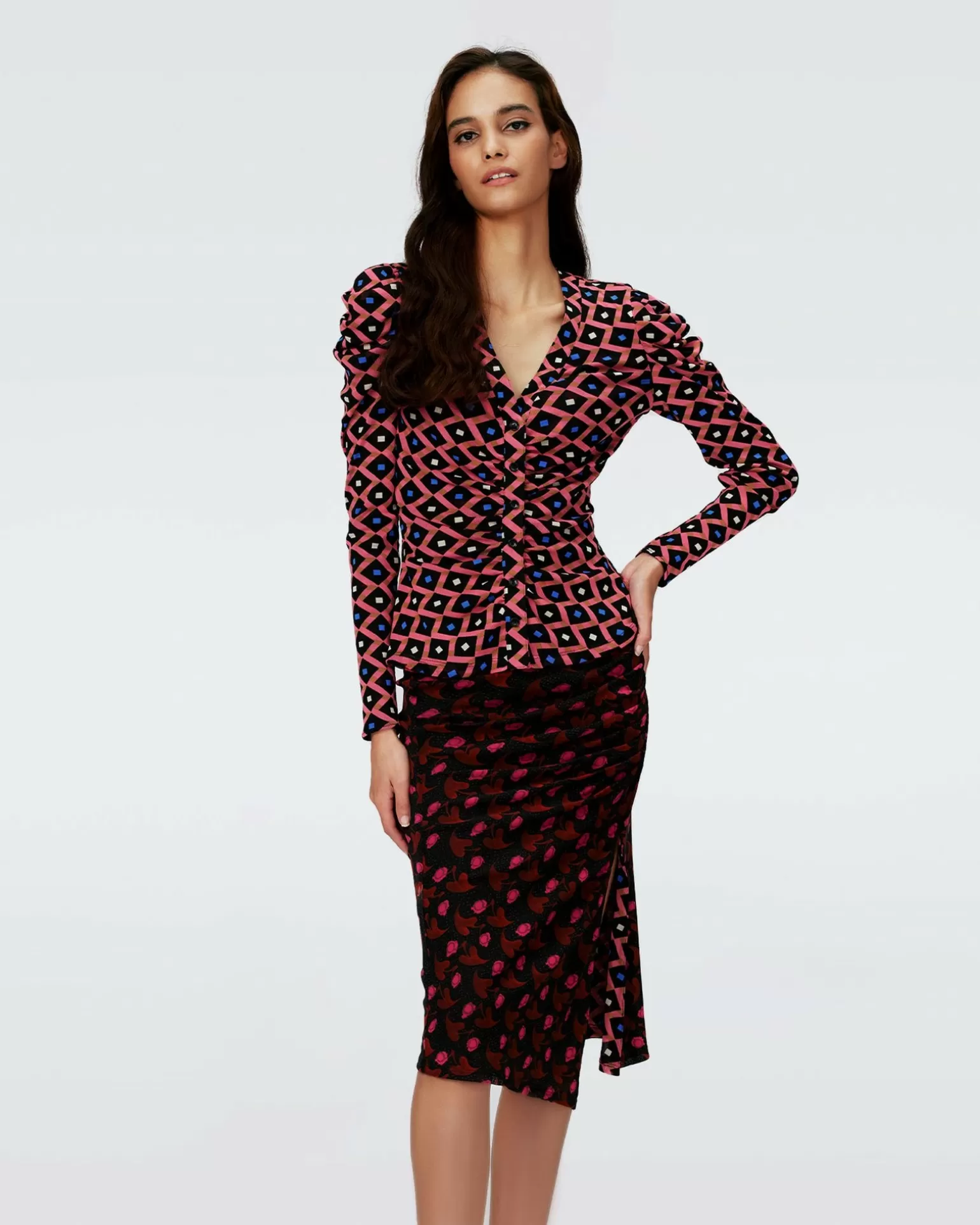 Dvf Dariella Reversible Skirt In Heart Leaves Blk/Dia Cubes Pk^Diane von Furstenberg Store