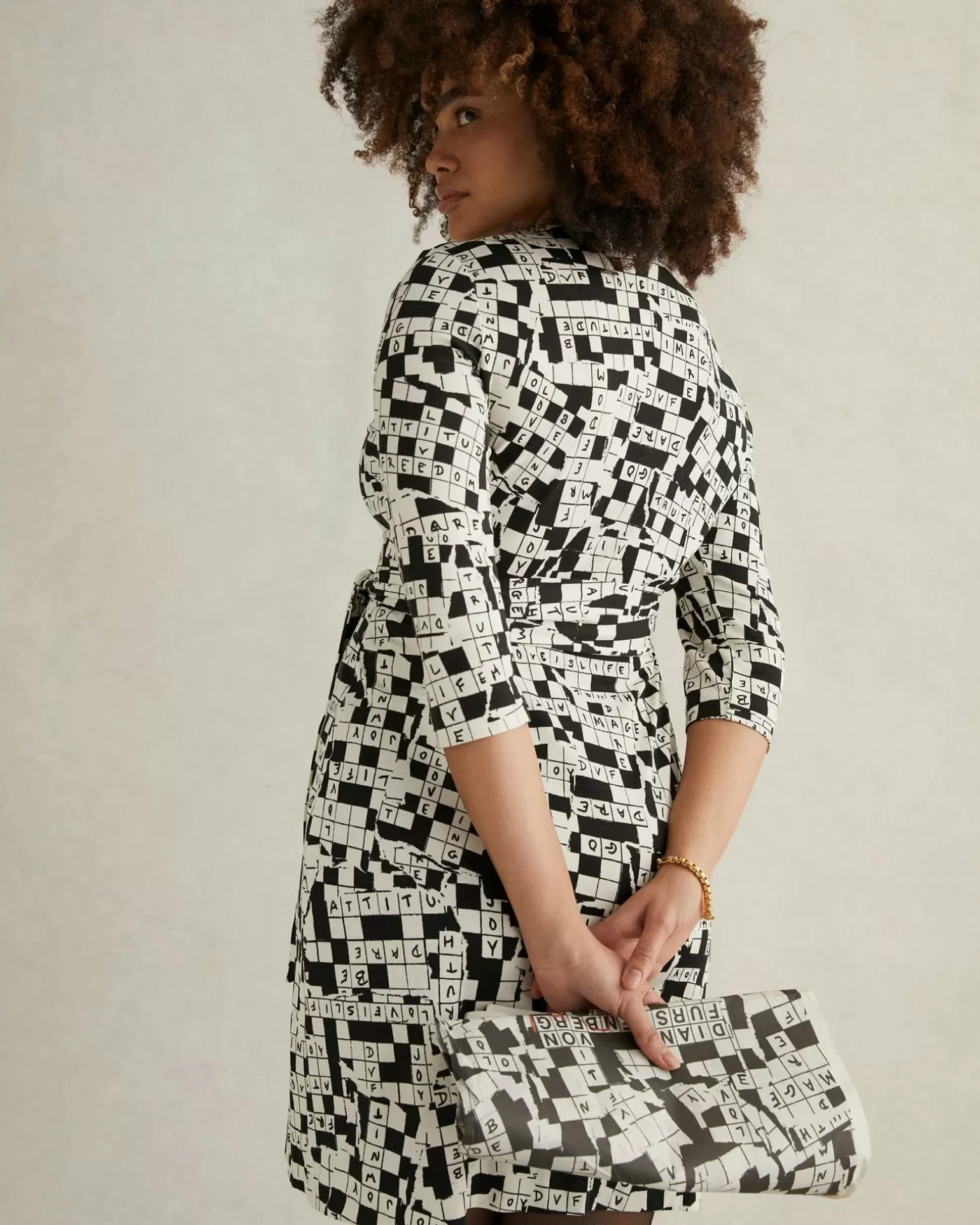 Julian Silk Jersey Wrap Dress In Tiny Dvf 50Th Crossword Ivory^Diane von Furstenberg Cheap