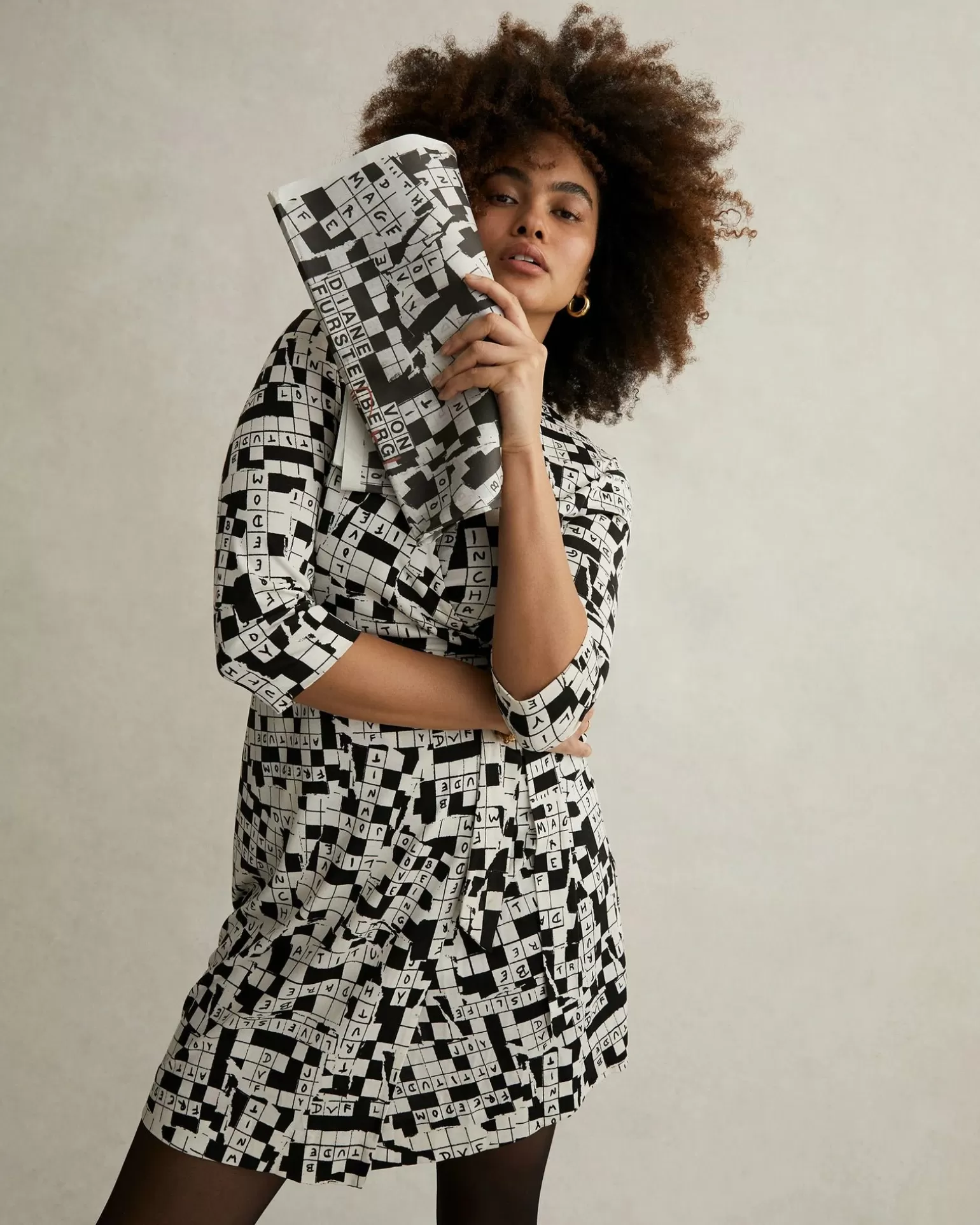 Julian Silk Jersey Wrap Dress In Tiny Dvf 50Th Crossword Ivory^Diane von Furstenberg Cheap