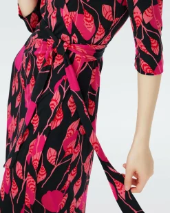 Dvf Abigail Midi Dress In Lantern Leaves Posion Pk Lg