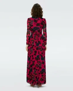 Dvf Anne Dress In China Vine Poison Pink Lg