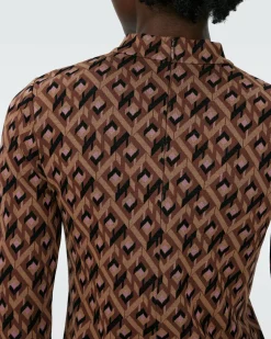 Dvf Birdie Top In Tarot Maze Blk Coffee