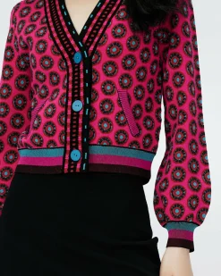 Dvf Bryant Cardigan In Flwer Tie Poison Pink