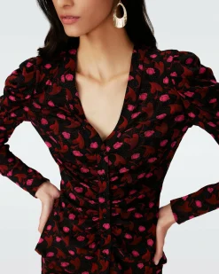 Dvf Gladys Top Reversible In Heart Leaves Blk/Dia Cubes Pk