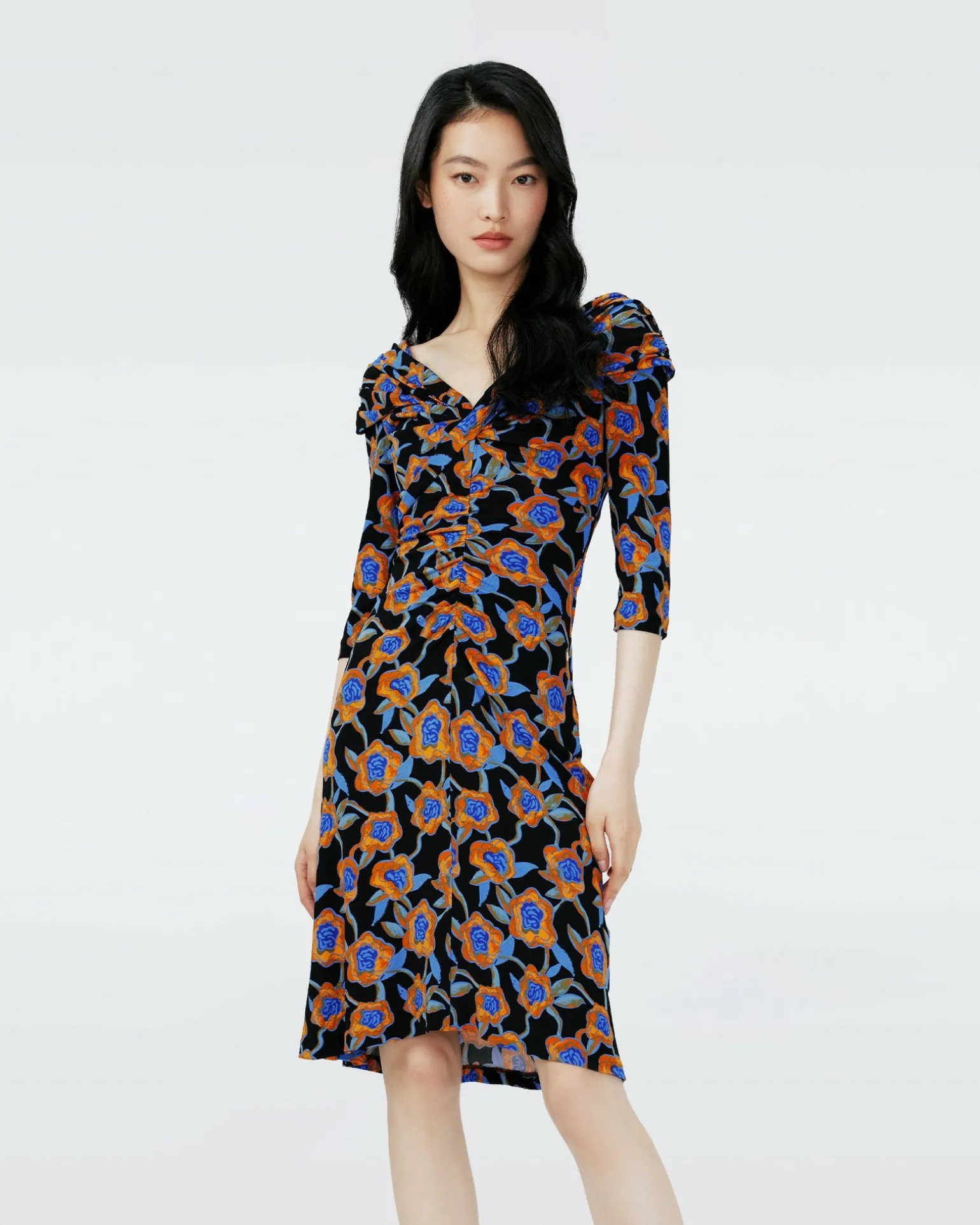Dvf Jim Dress In Oracle Rose Sm Blk Coffee
