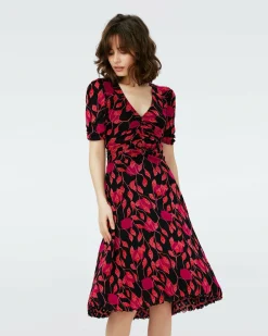 Dvf Koren Reversible Dress In Lantern Leaves Pk/Dia Cubes Pk