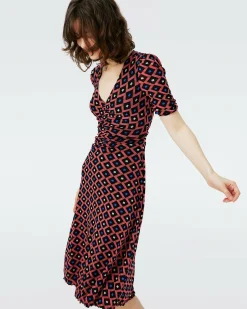 Dvf Koren Reversible Dress In Lantern Leaves Pk/Dia Cubes Pk