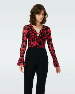 Dvf Lyric Bodysuit In Lantern Leaves Posion Pk Lg