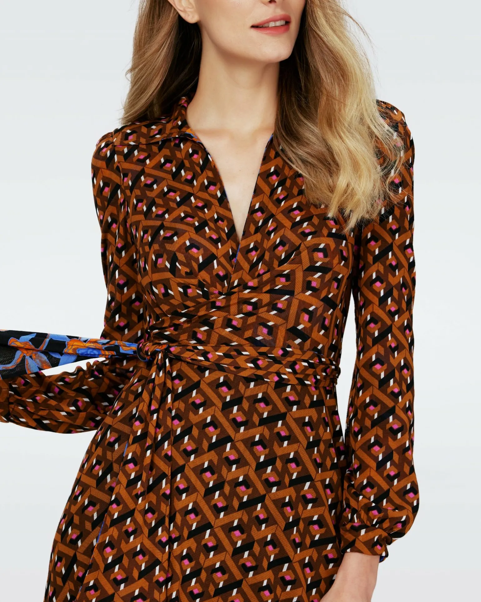 Dvf Phoenix Reversible Dress In Oracle R/Tarot Maze Blk Coffee