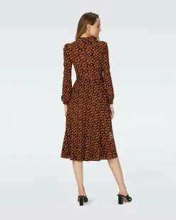 Dvf Phoenix Reversible Dress In Oracle R/Tarot Maze Blk Coffee