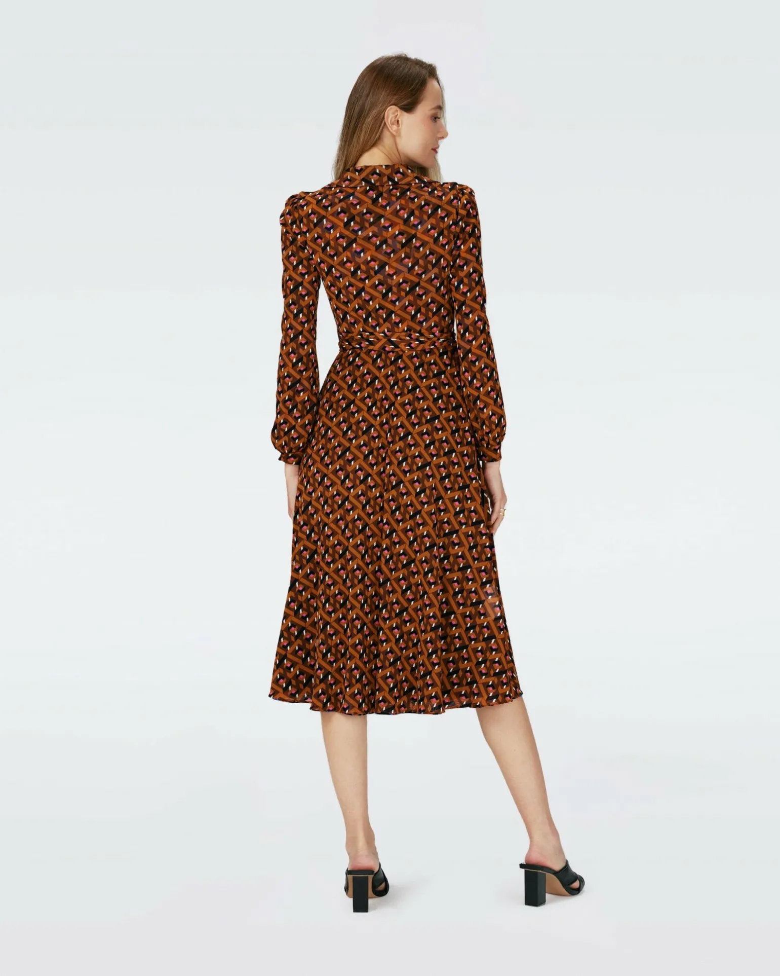 Dvf Phoenix Reversible Dress In Oracle R/Tarot Maze Blk Coffee