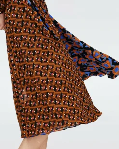 Dvf Phoenix Reversible Dress In Oracle R/Tarot Maze Blk Coffee
