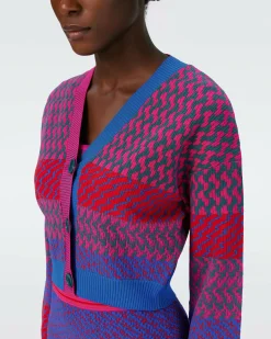 Dvf Rema Cardigan In Multicolor Zigzag Strip Pk/Bu