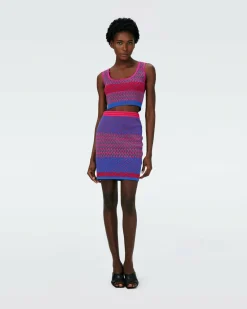 Dvf Viv Skirt In Multicolor Zigzag Strip Pk/Bu