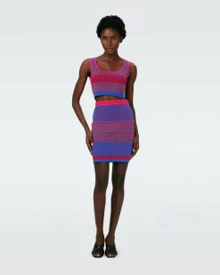 Dvf Viv Skirt In Multicolor Zigzag Strip Pk/Bu