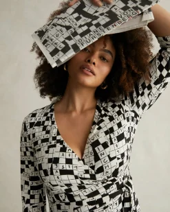 Julian Silk Jersey Wrap Dress In Tiny Dvf 50Th Crossword Ivory