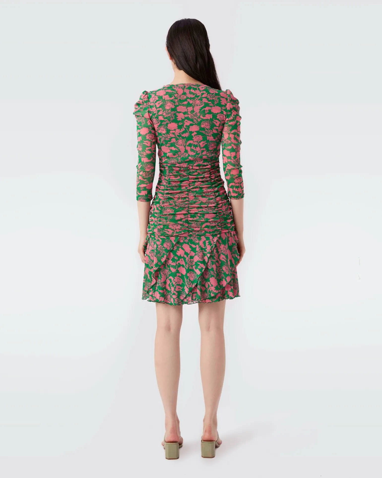 Marcelle Pleated Mesh Dress In Billiard Green Begonia Leaves